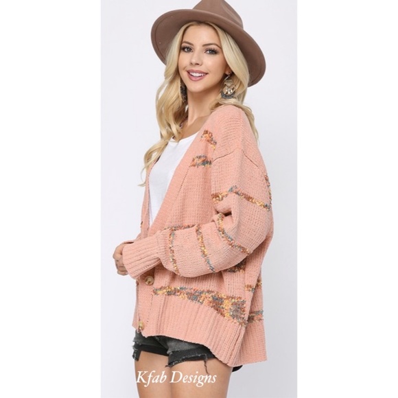 B6B💗Customer fave pink+multi-colored cardi w/golden threads!💗Stunner! - Picture 3 of 6